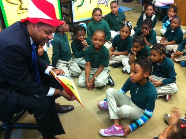 Honorable Kwame R Brown with school children